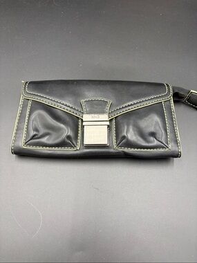 Mango Black Wallet with Contrast Green Stitching